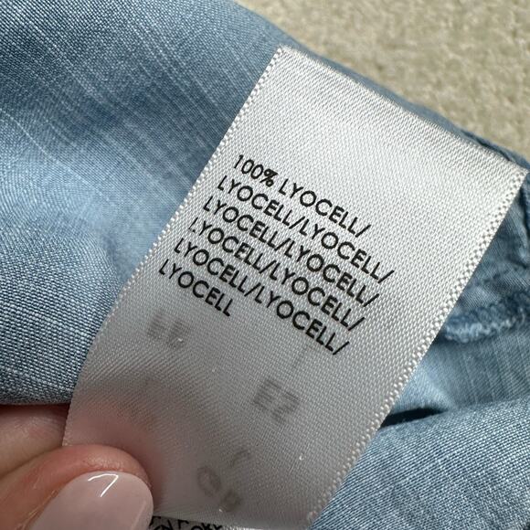 Liverpool Blue Chambray Long Sleeve Collared Blouse - Picture 9 of 9